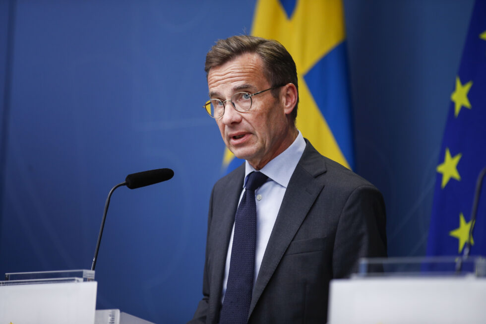 Statsminister i Sverige, Ulf Kristersson (M) holdt pressekonferanse onsdag ettermiddag om at de nå skjerper grensekontrollene.