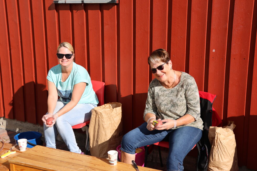 Potetskrellinga gjøres på dugnad og i sola gikk jobben som en lek.