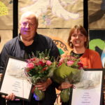 F.v. Kulturkonsulent i Eidskog kommune, Hilde Møhlum Sørensen, de to kulturprisvinnerne Lorentz Moe og Solveig Hem Sørli sammen med ordfører Kamilla Thue.