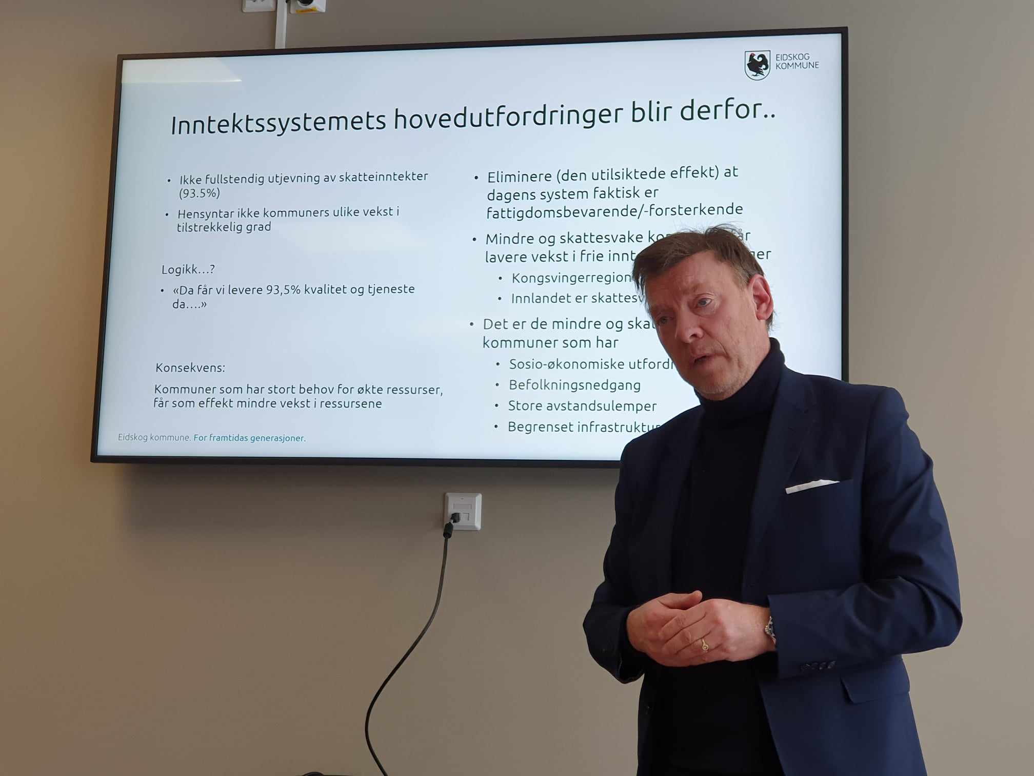 Inntektssystemet har stått på dagsorden lenge i Eidskog. Her fra en orienering for statsforvalteren.