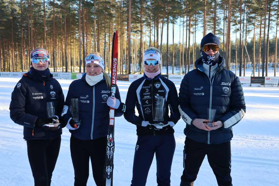 Synne Bergkvist, Dorthe Lillebekk, Hedda Bergersen og Rasmus Kalland gjorde det bra i skiløypene på Liermoen lørdag.
