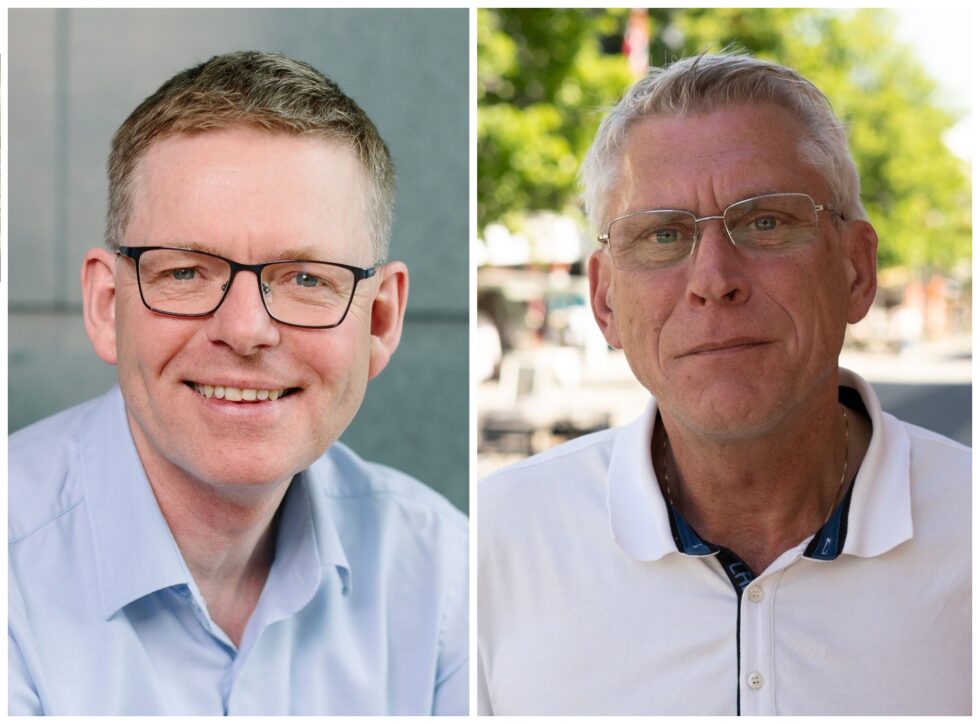 Regiondirektør i NHO Jon Kristiansen (t.v.) og regionleder Iver Erling Støen i LO.