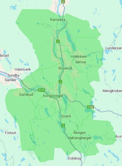 Innenfor dette området leverer Kongsfood til.