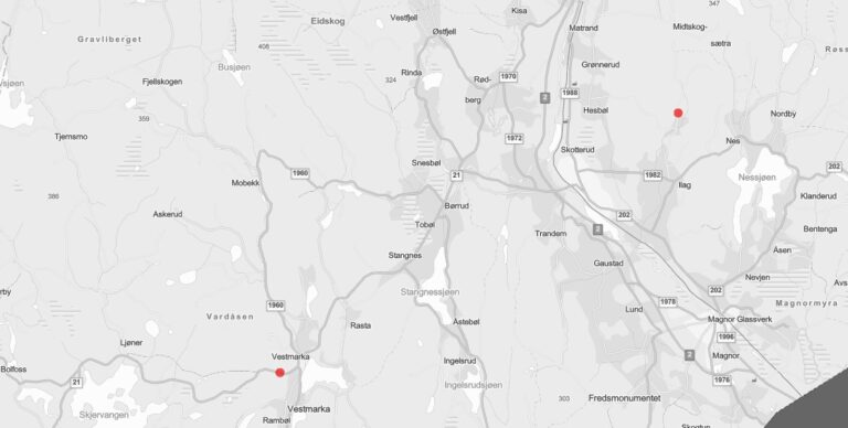 De to rød prikkene viser hvor strømbruddene er.