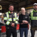 Fredrik Bentengen Foseid, Verner Fagerli og Emil Anderberg feiret på torsdag EMV Construction sin 80 årsdag. Foto: Mette Børresen Dahle.